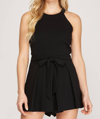 SHE + SKY WOVEN PLEATED SHORTS IN BLACK