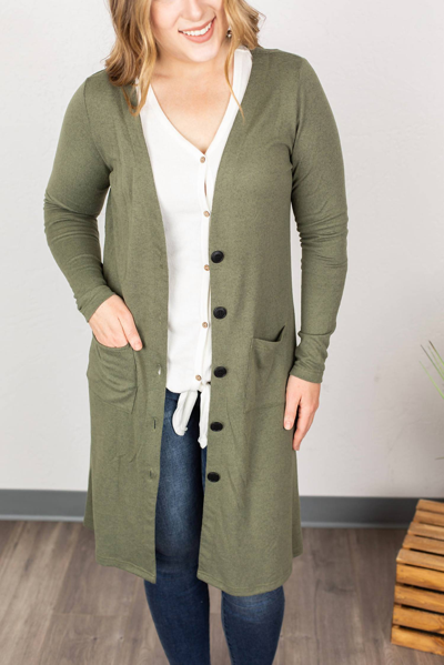 Michelle Mae Colbie Cardigan In Olive In Green