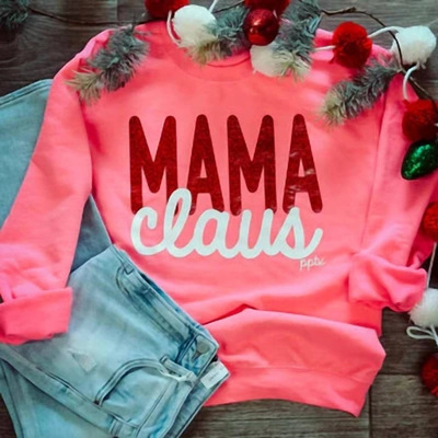 Prickly Pear Tx Unisex Mama Claus Sweatshirt In Pink Multi