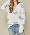 ANDREE BY UNIT HEART SWEATER IN IVORY/PLACID BLUE