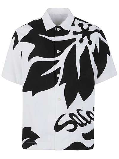 Sacai Floral Embroidered Patch Cotton Poplin Shirt Clothing In White