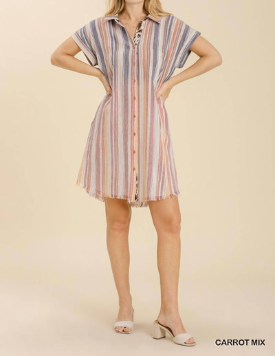 Umgee Bleached Stripe Collared Dress In Pink