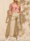 PAPERMOON KATE STRAIGHT-LEG PLEATED PANTS IN BEIGE