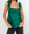 LE LIS FEATHER CAMI IN HUNTER GREEN