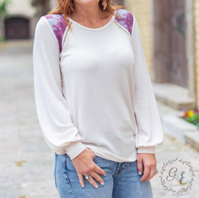 Southern Grace Get Your Calm On Raglan Long Sleeve With Tie Dye Top In Off White