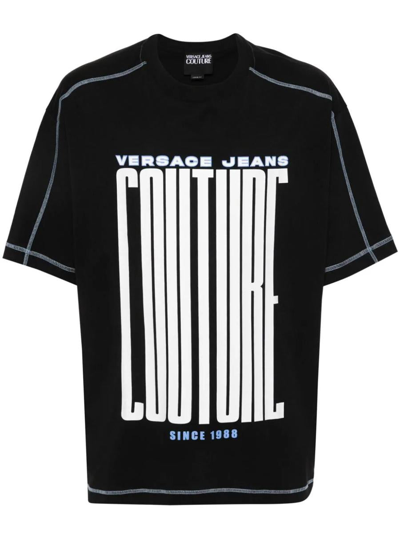 Versace Jeans Couture Logo Over T-shirt Clothing In Black