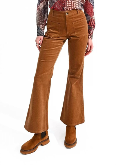 Molly Bracken Flare Leg High Waisted Corduroys Pants In Camel In Brown
