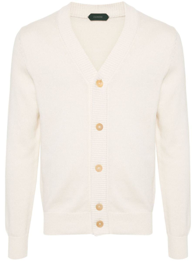 Zanone V-neck Cotton Cardigan In White