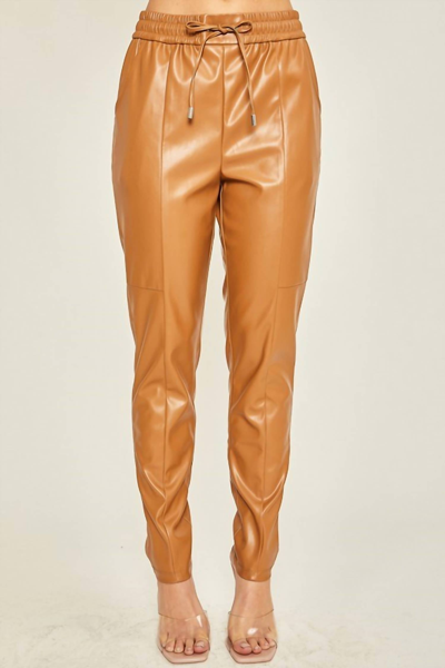 Love Tree Faux Leather Pants In Camel In Brown