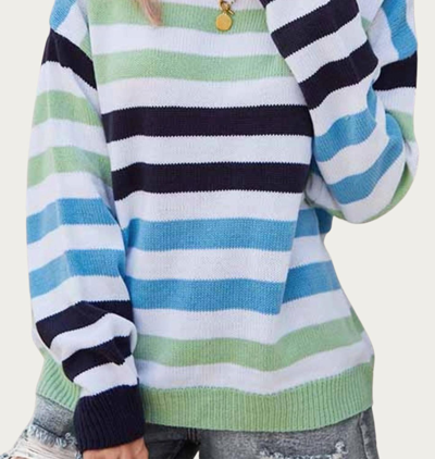 Esley Collection Multicolor Striped Knit Sweater In Blue Multi