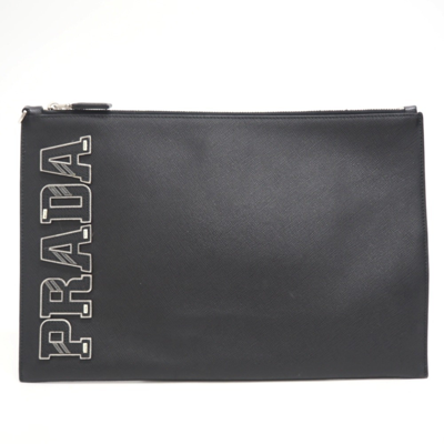 Prada Saffiano Leather Clutch Bag () In Black