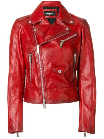 Dsquared2 Nappa Leather Biker Jacket In Red
