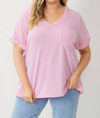 ENTRO V NECK RELAXED FIT KNIT TOP IN PINK PLUS