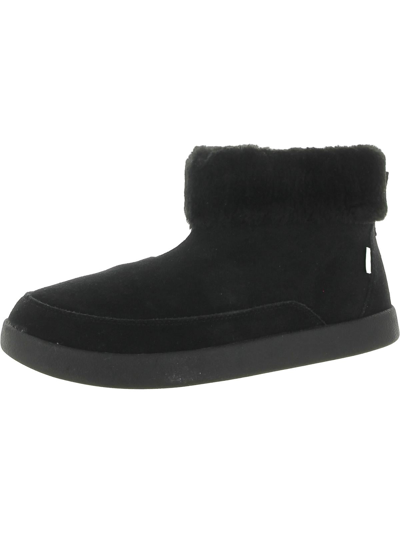 Sanuk Roll-top Womens Suede Faux Fur Ankle Boots In Black