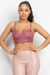 HAUTE MONDE HOOK-AND-EYE FLORAL LACE BRALETTE TOP IN MARSALA