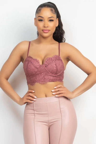 Haute Monde Hook-and-eye Floral Lace Bralette Top In Marsala In Pink