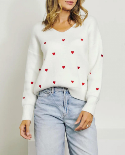 J.nna Cross My Heart Embroidered Sweater In White