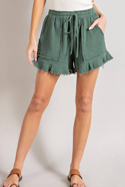 Eesome Mineral Washed Drawstring Shorts In Sage In Multi