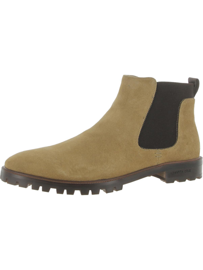 Kenneth Cole New York Tully Lug Mens Suede Stretch Chelsea Boots In Beige