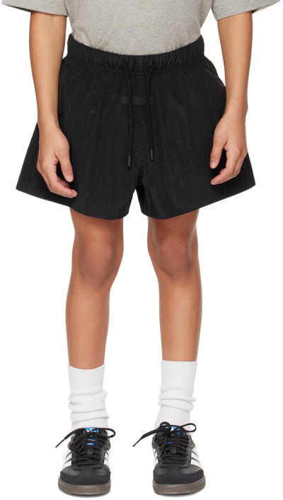 Essentials Kids Black Crinkle Shorts In Jet Black