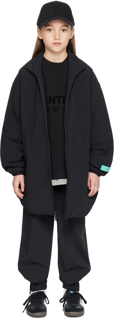 Essentials Kids Black High Neck Jacket In Jet Black