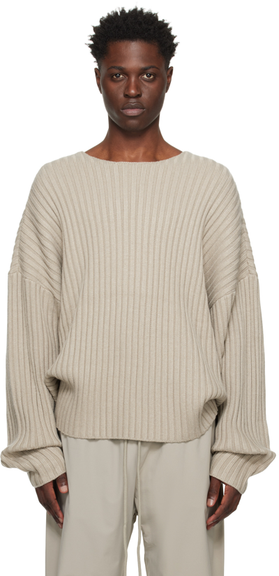 Essentials Gray Ribbed Sweater In Seal