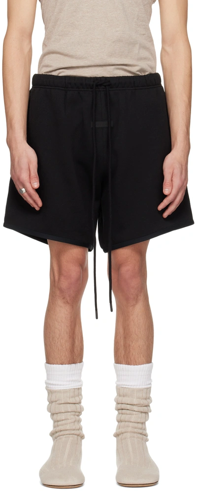 Essentials Black Patch Shorts In Jet Black
