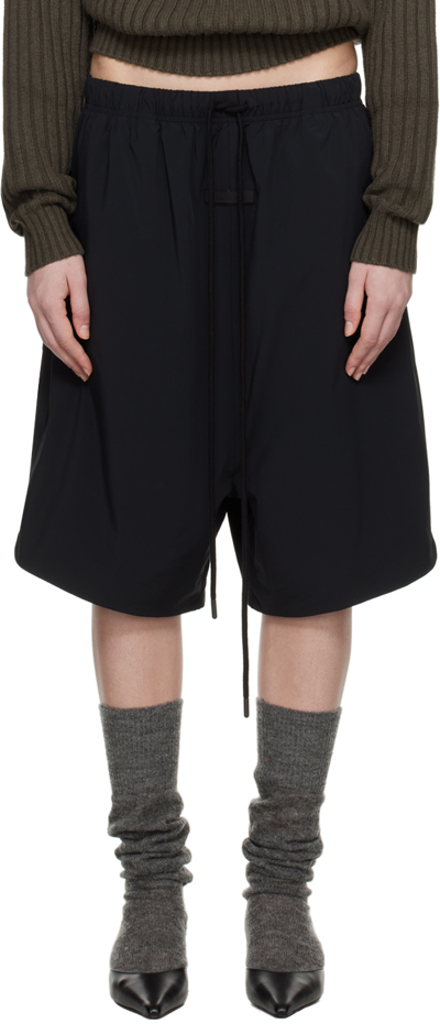 Essentials Black Relaxed Shorts In Jet Black