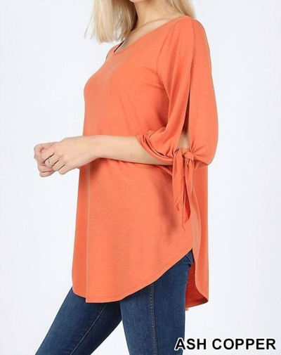 Zenana Self Split Tie Top In Ash Copper In Multi