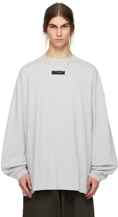 Essentials Gray Patch Long Sleeve T-shirt In Light Heather Grey