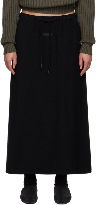 Essentials Black Long Midi Skirt In Jet Black