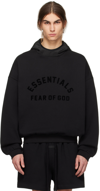 Essentials Logo Lettering Patch Panelled Hoodie In Jet Black/ Jet Black