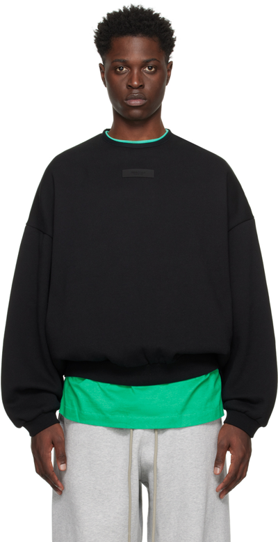 Essentials Black Crewneck Sweatshirt In Jet Black