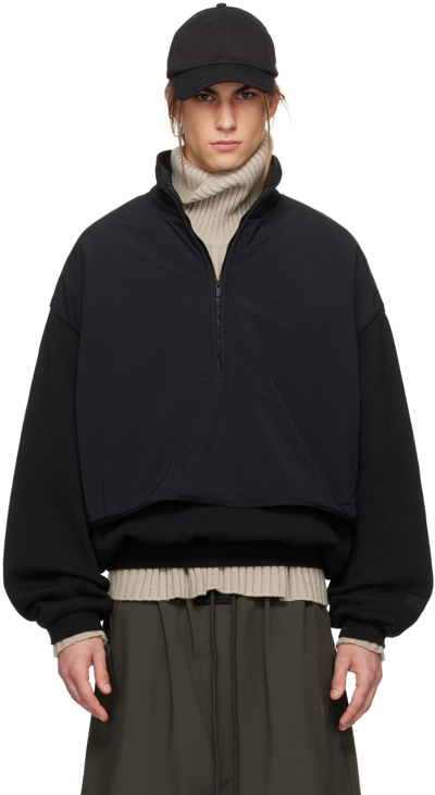 Essentials Black Half-zip Sweatshirt In Jet Black