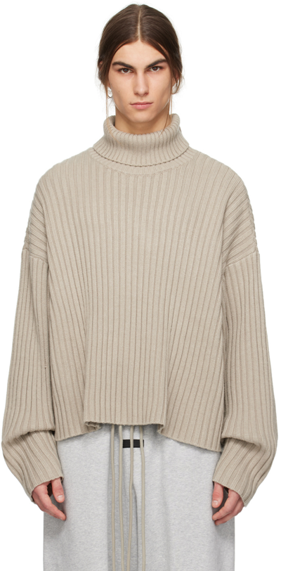 Essentials Gray Ribbed Turtleneck In Seal