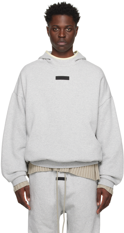 Essentials Gray Patch Hoodie In Light Heather Grey