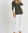 JOSEPH RIBKOFF TIE FRONT TUNIC IN OLIVE