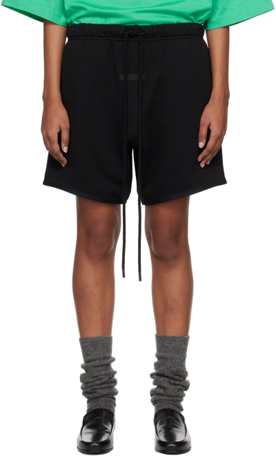 Essentials Black Drawstring Shorts In Jet Black