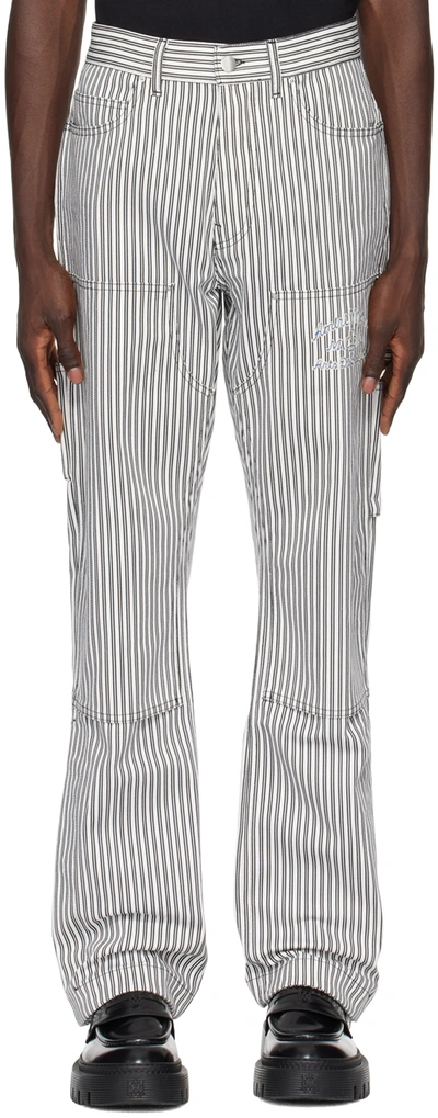 Eres Men's Railroad Striped Carpenter Pants In White/black