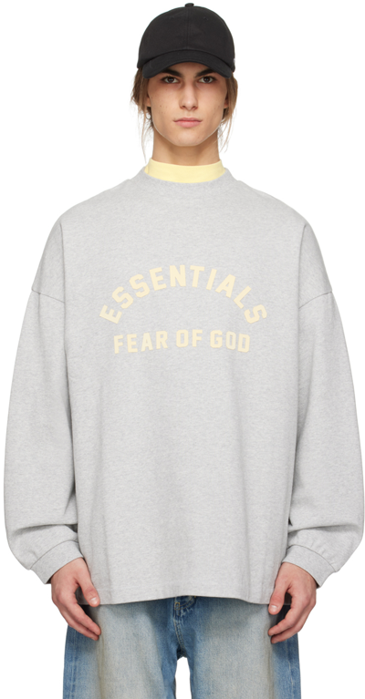 Essentials Gray Bonded Long Sleeve T-shirt In Light Heather Grey