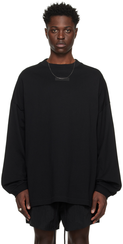 Essentials Black Patch Long Sleeve T-shirt In Jet Black
