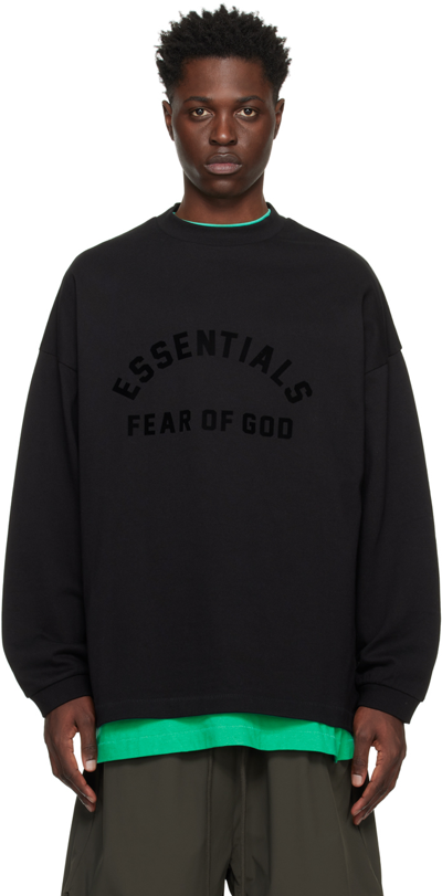 Essentials Black Bonded Long Sleeve T-shirt In Jet Black