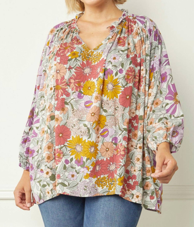 ENTRO NATURAL FLORAL PRINT BLOUSE IN MULTI
