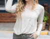 GRACE & LACE LONG SLEEVE PERFECT POCKET TEE IN OATMEAL