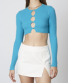 COTTON CANDY THE ANALI OPEN BUTTON CROPPED SWEATER IN TEAL