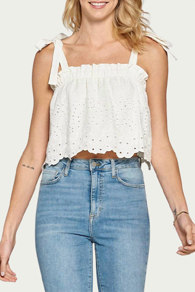 Fore Cropped Broderie Anglaise Cotton Top In White