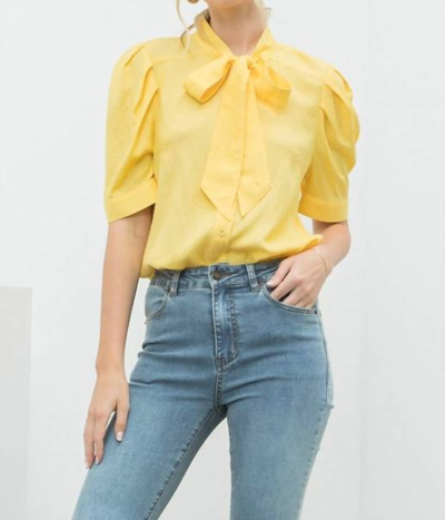 Aaron & Amber Bow Tie Blouse In Yellow