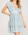 SHE + SKY SWISS DOT TIERED DRESS IN LIGHT BLUE