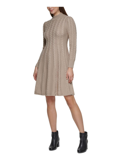 Jessica Howard Petites Womens Cable Knit Mock Neck Sweaterdress In Beige