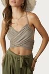 Endless Blu. Wrap Open-back Crop Top In Dusty Sage In Black